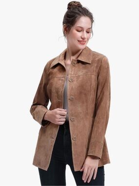 Women's Suede Button-Up Jacket in Tan